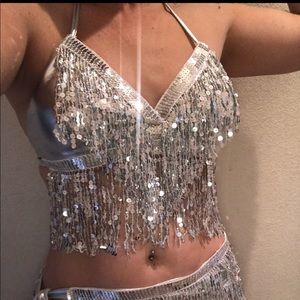 silver sequin dance top